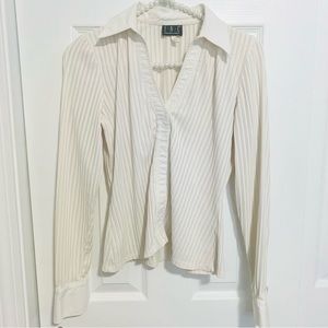 Vintage Y2K INC Cream Off White Button Down Collar Cuff Sleeve Ribbed Stretchy S